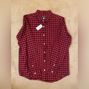 Boys black and red plaid button down